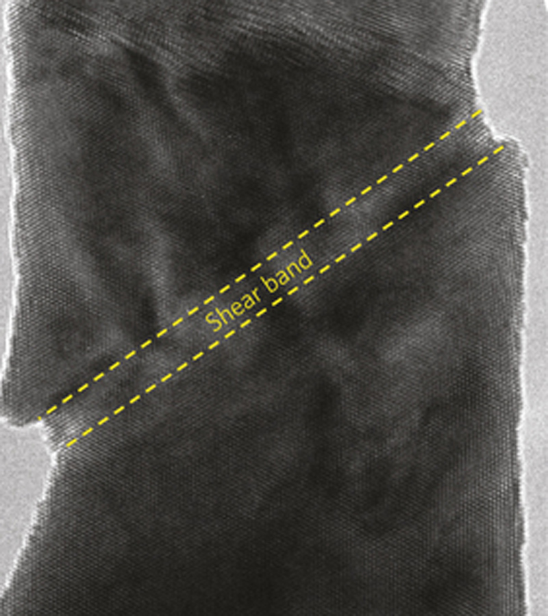 Tungsten nanowire exhibits a phenomenon called "twinning" that allows it to deform under pressure without breaking, and to regain its shape when the load is removed.